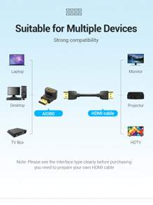 VENTIONConnectors, Adapters 90 Degree Gold Plated Connectors Male To Female Converter For HDTV /5 Laptop - Black - View 7