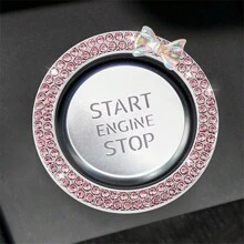Künstlicher Kristall Doppelstrass Auto Motor Start Stop Dekor Ring, glitzerndes Auto Innenzubehör für Frauen, Druckknopfabdeckung/Aufkleber, Schlüsselzündung und Knopf glitzernder Ring