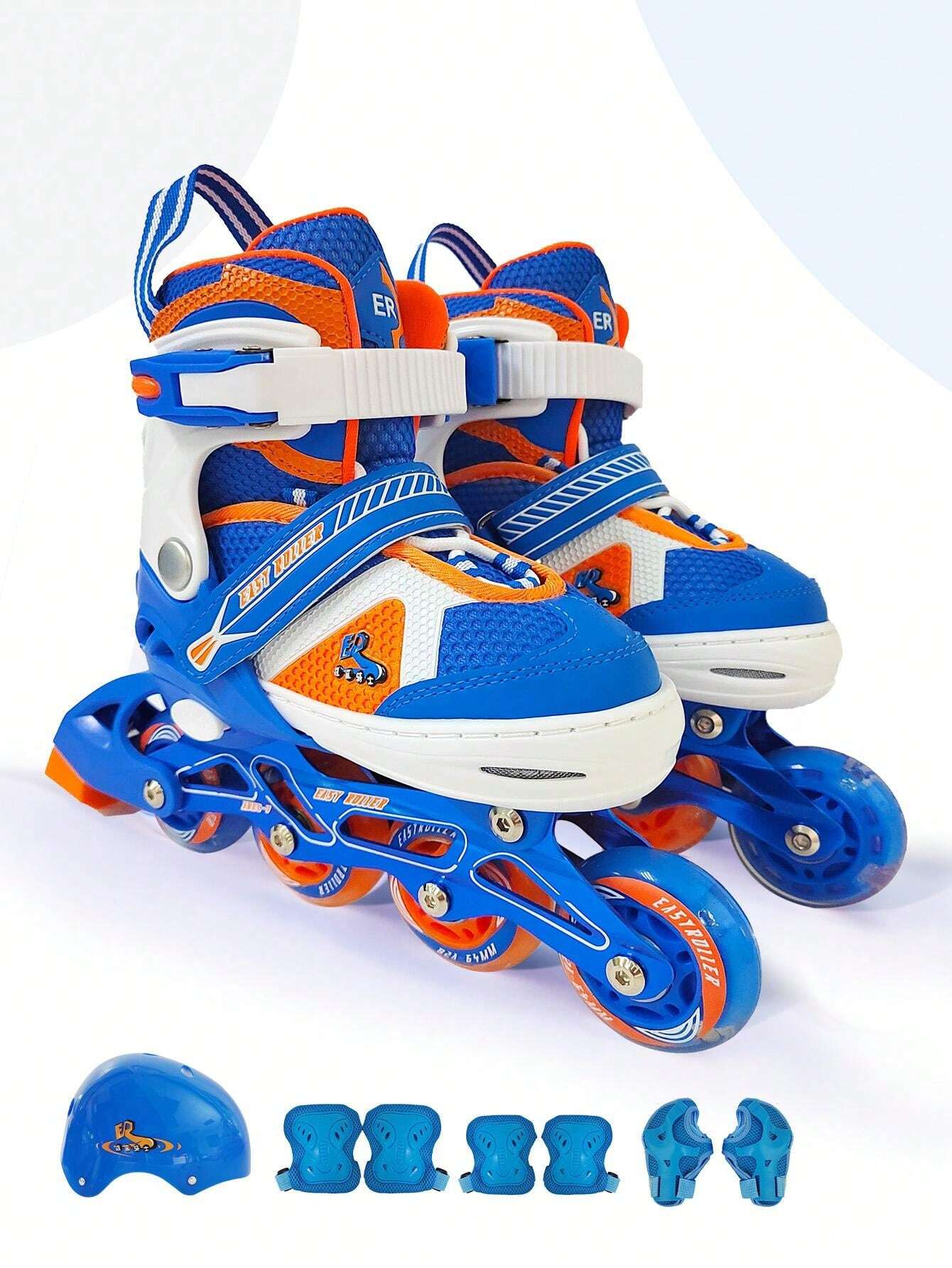 ER Blue Sport Style Illuminating Flashing Inline Skates With Adjustable