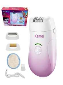 Kemei牌電動脫毛器,無痛脫毛機,女性剃刀,3合1脫毛裝置,可清洗無線usb充電電動修剪器,適用於私人部位腋下比基尼腿光滑機器足磨機km-908b - 紫色 - 查看 2