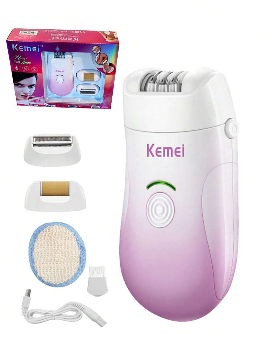 Kemei牌電動脫毛器,無痛脫毛機,女性剃刀,3合1脫毛裝置,可清洗無線usb充電電動修剪器,適用於私人部位腋下比基尼腿光滑機器足磨機km-908b