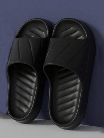 Neue modische, vielseitige gestreifte schwarze Slides Herren Slip-On Hausschuhe für Zuhause, Badezimmer, Strand, rutschfest, geruchshemmend, EVA Sohle dick, Outdoor Sandalen