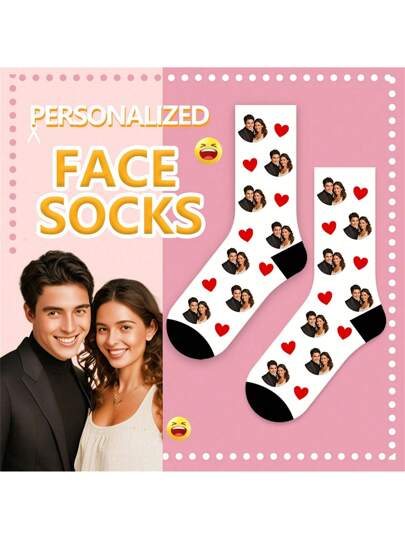 1 paire de chaussettes personnalisées avec n'importe quel visage pour hommes, chaussettes photo personnalisées, chaussettes hautes d'équipe de couple avec image personnalisée intéressante, convient pour la Saint-Valentin, les anniversaires et autres occasions, drôles, folles, anime, multicolores chaussettes de chien, dawg, chatons, chat élégantes, colorées, mignonnes, adorables, amusantes, relaxantes, confortables personnalisées, uniques, pour la remise des diplômes, pour l'hiver, pour Noël, pour l'automne, pour les fêtes, pour les anniversaires