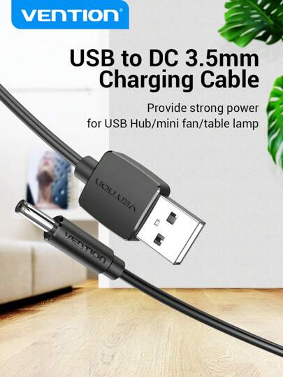 VENTION USB 转直流 3.5mm 直流 5V 电源插头 USB A 型连接线 USB 转 5V 电源线 USB 转直流电源插头插孔线 兼容台灯、USB 集线器、电动牙刷、电视盒、迷你音箱、面部清洁工具