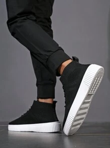 Men High-Top Athletic Shoes, Breathable Knitted Upper, Street Style, Suitable For All Seasons