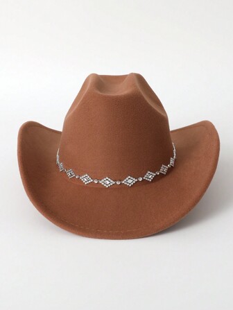 1pc Women Solid Color Diamond Shaped Sequined Western Cowboy Hat Elegant & Casual Small Party Hat For Everyday Wear, Traveling, Gathering And Jazz Party Halloween