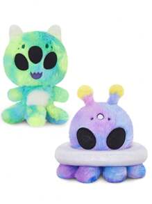 1pc Multi-Color Cartoon Green Alien Plush Toy Doll With Purple UFO, Cute And Creative Stuffed Alien Pillow,Home Decoration