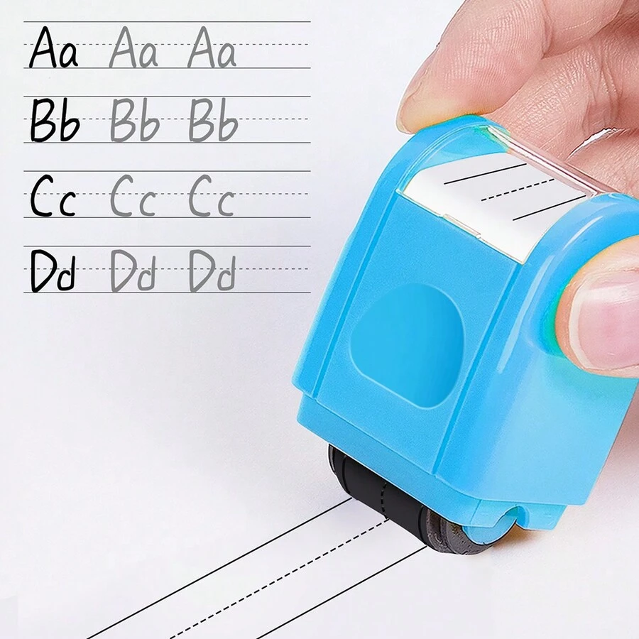 Sello práctica de línea punteada - Muñequera para entrenamiento de escritura a mano, sello de líneas para la escritura de niños con almohadilla de tinta, color azul - Azul - Ver 1
