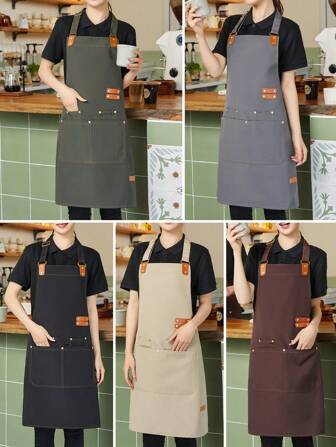 1pc Canvas Cross Strap Apron, Waterproof Workwear For Men And Women, Suitable For Catering, Bubble Tea Shop, Florist And Baristas,Kitchen,Bathroom,Home,Household Suppliers