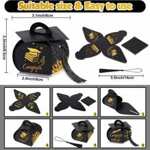 6 Pcs Graduation Cap Gift Box Graduation Party Favors Graduation Candy Box With Tassel Treat Box Graduation Centerpieces For Tables  Graduation Decorations Grad Party Favor(Black, Gold) - Black - View 7