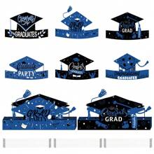 12piezas Gorros de papel Felicidades Graduado, gorros de papel para graduación para decoraciones de fiesta de graduación 2024, recuerdos de fiesta de graduación - Neblina azul - Ver 3
