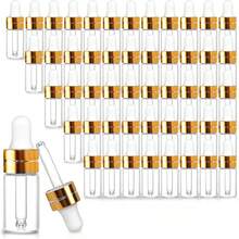 50pcs /100pcs3ml Clear Glass Dropper Bottles, Mini Sample Dropper Bottles For Essential Oils Perfume Cosmetic Liquid, Empty Travel Sample Vials With Gold Cap - Clear - View 1