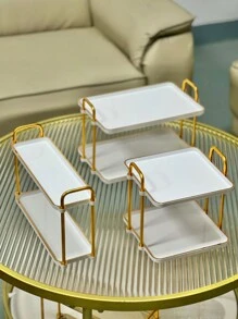 1 khay vuông hai lớp có tay cầm đôi dùng cho tiệc cưới, bàn ăn, tiệc tùng, bánh, khay đựng đồ ăn hiện đại dùng tại nhà, nhà bếp, quà tặng Giáng sinh - trắng - Xem 4