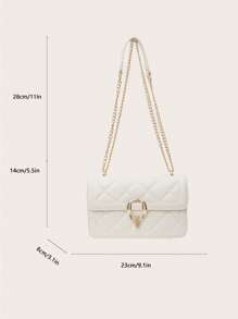 New Fashion Solid Color Square Crossbody Bag With Chain Strap For Women - Beige - View 2