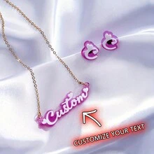 Bộ 2 dây chuyền và hoa tai tên Acrylic tùy chỉnh, Bộ trang sức tên Acrylic tùy chỉnh, E Heart Double Color. Dây chuyền tên cá nhân, Bộ hoa tai tên cá nhân, Quà tặng trang sức bất ngờ cho Ngày của Mẹ - hồng trắng - Xem 2