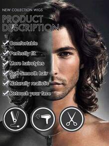 16 Inch Shawl Large Wave Roll Chemical Fiber Hair For With Bangs Fashion Men Synthetic Wig For Daily Or Holiday Party Halloween Costume Party Wear