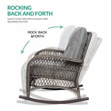 VIVIJASON 7-Piece Outdoor Patio Wicker Conversation Sets, All Weather Outdoor Rattan Furniture Set Includes Glider Loveseat, 2 Rocking Chairs, 2 Glider Rocker Chairs, 2 Coffee Table - 灰色柳條/灰色靠墊 - 查看 2