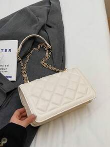 New Fashion Solid Color Square Crossbody Bag With Chain Strap For Women - Beige - View 5