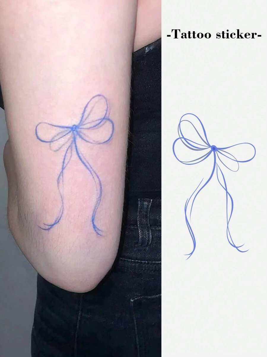 1 件临时蝴蝶结和绳结图案纹身贴纸，男女皆宜；防水防汗、一次性 - 彩色 - 查看 1