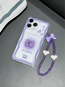 Capa de telefone com laço estético de maçã, cordão de telefone celular, porta-cartões com acessórios de borboleta, pintado à mão com corrente adicional de borboleta, multi-funcional, anti-queda de quatro cantos, braçadeira transparente reforçada anti-queda, capa de proteção de telefone móvel anti-queda para XR/7/8, compatível com iPhone15ProMax, iPhone13, iPhone14, iPhone11, capa de celular macia P12 anti-queda XS de borda reta pintada à mão A134G A22 A21S A514G A52 S22 ULTRA A335G Redmi10 RedmiNote114G Redmi11Lite A53 TPU anti-queda, capa de celular macia à prova d'água e resistente a arranhões, versão internacional, não a versão doméstica - Multicolorido - Visão 5