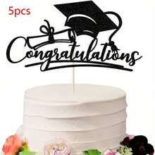 5pcs Congratulations Cake Topper, Cake Decor - College/Senior Graduation Party Decorations Supplies (Black) Easter Gift - Multicolor - View 10