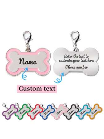 1pc Customized Pink Border Bone-Shaped Pet ID Tag, With Personalized Pet Name Engraved On Front, And Contact Info, Address, Etc. On Back, Anti-Lost Dog ID Tag Suitable For Large, Medium, And Small Dogs Ornamental, Sequins Stylish, Contracted, Cute, Cuties, Fashion, Colorful Unique, Customized Christmas Decor, Dog Name/ID Tags Personalized, Treasure Finds
