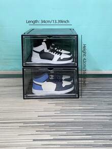 Black 2 Packs Plastic Shoe Box Stackable Shoe Container For Athletic Shoe Showcase, Space-Saving Entryway, Foldable Shoe Rack, Easy To Assemble, Side Opening Door, Fits Up To US Size 11 (Each Size: 34cm Length X 27cm Width X 27cm Height) - Black - View 11