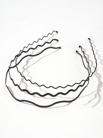 3 Stücke Damen Metallhaarreife in Goldfarbe mit wellenförmigem Design, minimalistische und praktische Stirnbänder für Frisuren, Pony-Haarreif mit kühlen Tönen, Haarschmuck, Haarband, Haarreif, schwarzes Haarzubehör