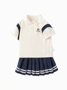 Balabala Kids' Suit Boys' Short Sleeve Two-Piece Set 2024 New Summer Girls' Clothing Campus Style Sibling Outfit - White - View 4