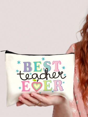 1PC/5/10PCS Y2K Style Rainbow Letter Print Colorful Letter Design Funny Makeup Pouch Portable Toiletry Bag For Travel Makeup Bag Rainbow Letter Teacher Theme Desigh Cosmetic Organizer Bag , Make Up Organizer Makeup Storage Cosmetic Bag Wash Bag Bathroom College Dorm,For Holiday Beach, Bathroom Collection, Bedroom Collection, Large Capacity