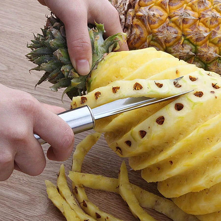 1入不銹鋼鳳梨刀削刀，鳳梨削皮刀，鳳梨果眼挖刀，多功能水果刀鳳梨刀眼挖刀，蔬果工具，廚房物品，切割器，食品，沙拉，裝飾品，儲存器，派對，生日用品。 - 銀色 - 查看 1