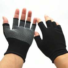 1 Pair Anti-Slip Nylon Fingerless Gloves, Sunscreen & Suitable For Daily Exercise, Fitness & Wear, Unisex - Black - View 8
