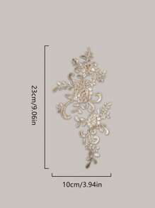 1Pair Women Lace Applique Floral Corded Bridal Evening Dress Wedding Costume DIY Motif - Gold - View 3