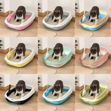 2pcs Plastic Half Enclosed Anti-Splashing Square Cat Litter Box/Litter Pan 1pc + Cat Litter Scoop 1pc (Random Color), Suitable For Small Cats