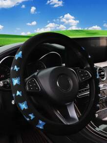 MEIKAXIU 1入組發光粉色蝴蝶閃閃發光布料汽車方向盤套（無內環），適用於14.5-15英寸汽車 - 藍色 - 查看 2