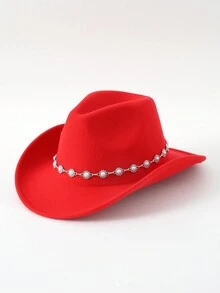 1入女士卷邊牛仔帽，騎士風格，纖細腰帶點綴，經典英式爵士平頂帽，單色不分男女針織帽 - 彩色 - 查看 15