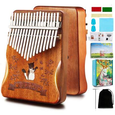 Everjoys 1 Pc 17 Keys Kalimba Thumb Piano, Portable Finger Piano Marimbas Carrying Bag, Fast To Learn Songbook, Tuning Hammer, Finger Covers, Gift Box All In One Kit,Keytar,Cat Scratching Box,Mahjong Game