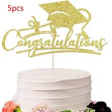 5pcs Congratulations Cake Topper, Cake Decor - College/Senior Graduation Party Decorations Supplies (Black) Easter Gift - Multicolor - View 5