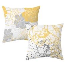 2 piezas de fundas de almohada impresas con margaritas geométricas, estilo nórdico, cuadradas de poliéster, impresión de un solo lado, suaves, funda de almohada de protección lumbar, adecuadas para todas las estaciones, días festivos, fiestas, oficinas, sofás, habitaciones, salas de estar, decoración de casas de campo.
