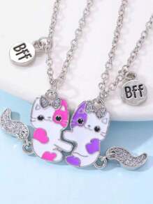 Conjunto de 2 collares de colgante de gota de aceite dulce Mejores amigos por siempre BFF con lindos gatos - Regalo perfecto para mejores amigas hermanas