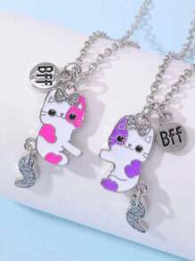 Conjunto de 2 collares de colgante de gota de aceite dulce Mejores amigos por siempre BFF con lindos gatos - Regalo perfecto para mejores amigas hermanas