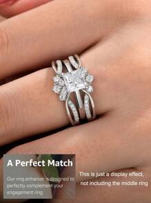 AIHUASI 1pc 925 Sterling Silver Women's Crown Guard Ring Round Cut Cubic Zirconia Enhancers For Engagement Ring Exquisite Wedding Fine Jewelry Gift - Silver - View 9