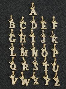 1pc Initial Lettet & Crown Pendant Chain Necklace A-Z Customized Name Alphabet Necklace For Boys Girls Family Friends Birthday Gift