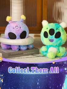 1pc Multi-Color Cartoon Green Alien Plush Toy Doll With Purple UFO, Cute And Creative Stuffed Alien Pillow,Home Decoration