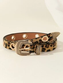 1 件流行个性化风格新设计西式雕花马毛豹纹女式腰带，欧美时尚腰带，适合搭配百搭日常、派对或度假装