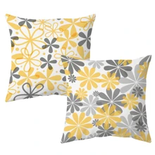 2 piezas de fundas de almohada impresas con margaritas geométricas, estilo nórdico, cuadradas de poliéster, impresión de un solo lado, suaves, funda de almohada de protección lumbar, adecuadas para todas las estaciones, días festivos, fiestas, oficinas, sofás, habitaciones, salas de estar, decoración de casas de campo.