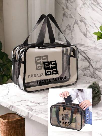 Bolsa Cosmética Transparente Gran Capacidad Para Viaje Bolsa Con Doble Compartimento Apta Para Seco Y Mojado Bolsos Organizadores De Mujer