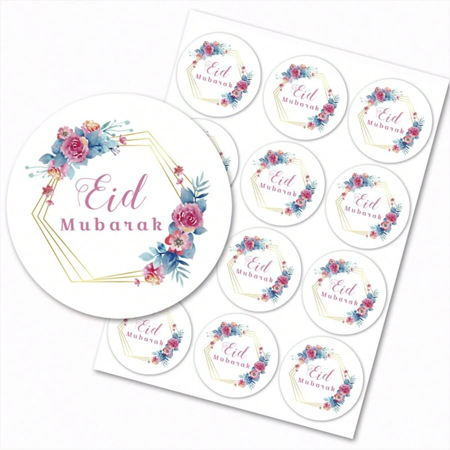 36pcs Eid Mubarak Wreath Round Stickers, Suitable For Ramadan Party Gifts Packaging - Multicolor - View 1