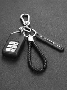 1pc Mobile Number Tag Braided String Car Key Anti-Lost DIY Pendant For Men And Women, 8-Shaped Keychain Car Accessories Bag Charm School