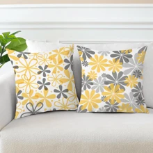 2 piezas de fundas de almohada impresas con margaritas geométricas, estilo nórdico, cuadradas de poliéster, impresión de un solo lado, suaves, funda de almohada de protección lumbar, adecuadas para todas las estaciones, días festivos, fiestas, oficinas, sofás, habitaciones, salas de estar, decoración de casas de campo.